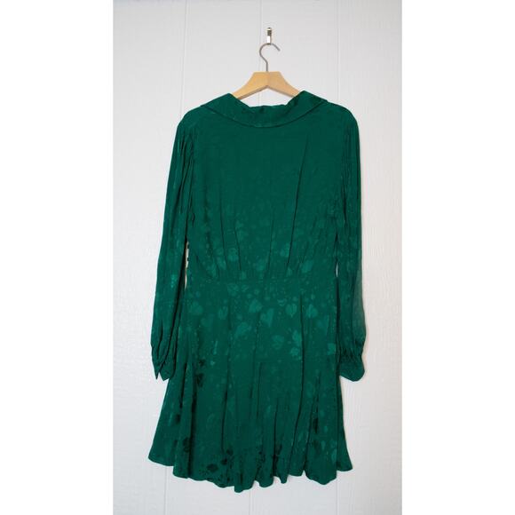 RIXO LONDON Indy Green Floral Satin Jacquard Long Sleeve Mini Dress US MEDIUM - Picture 7 of 14
